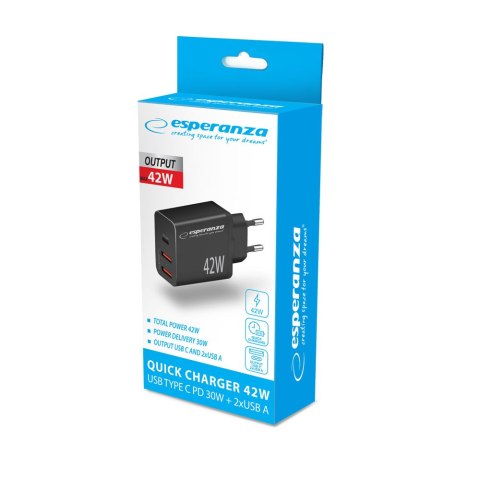 EZC106K ES PERANZA ŁADOWARKA SIECIOWA 42W USB-C PD 30W / 2x USB-A 12W EZC106K ES PERANZA ŁADOWARKA SIECIOWA 42W USB-C PD 30W / 2x USB-A 12W