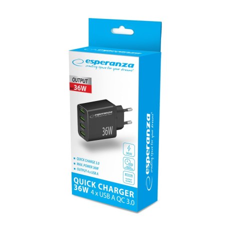 EZC107K ES PERANZA ŁADOWARKA SIECIOWA 36W 4x USB-A qC 3.0 18W EZC107K ES PERANZA ŁADOWARKA SIECIOWA 36W 4x USB-A qC 3.0 18W