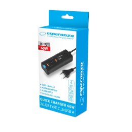EZC109 ES PERANZA ŁADOWARKA SIECIOWA 60W 2x USB-C  PD 30W / 2x USB-A qC 3.0 18W