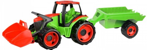 Pojazd traktor z łyżką i przyczepą czerwono-zielony Pojazd traktor z łyżką i przyczepą czerwono-zielony