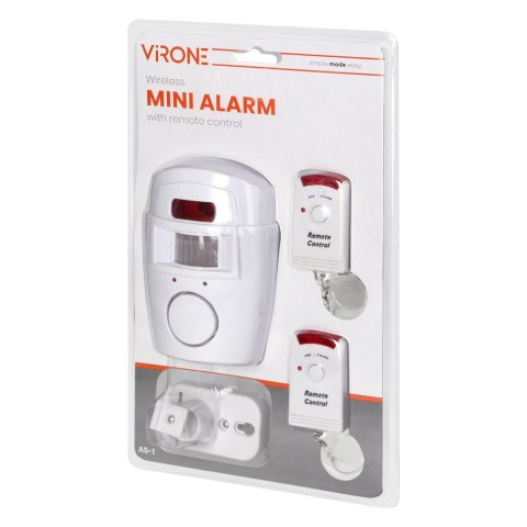 Mini alarm bezprzewodowy z wbudowaną syreną sterowany pilotem, 6m, bateryjny, 2 piloty Mini alarm bezprzewodowy z wbudowaną syreną sterowany pilotem, 6m, bateryjny, 2 piloty