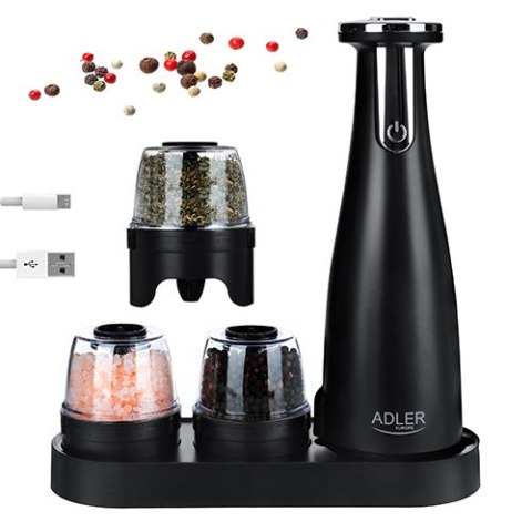 AD 4449 black Młynek do przypraw, soli i pieprzu - zestaw 3 młynków - usb AD 4449 black Młynek do przypraw, soli i pieprzu - zestaw 3 młynków - usb