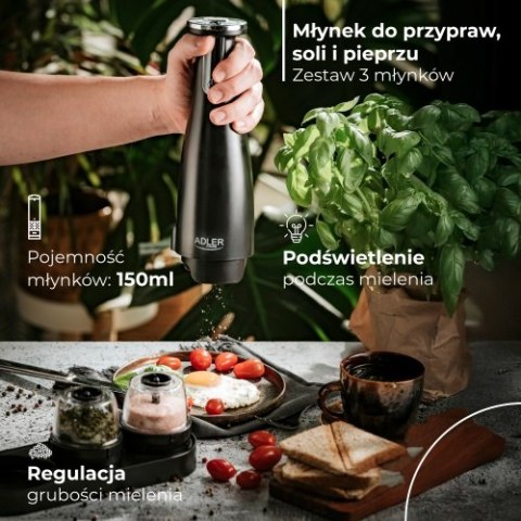 AD 4449 black Młynek do przypraw, soli i pieprzu - zestaw 3 młynków - usb AD 4449 black Młynek do przypraw, soli i pieprzu - zestaw 3 młynków - usb