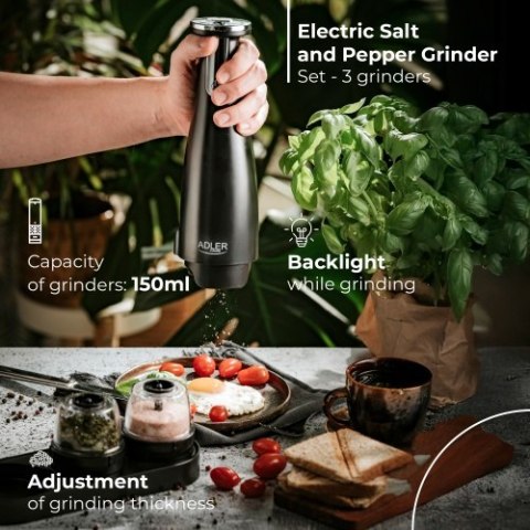 AD 4449 black Młynek do przypraw, soli i pieprzu - zestaw 3 młynków - usb AD 4449 black Młynek do przypraw, soli i pieprzu - zestaw 3 młynków - usb