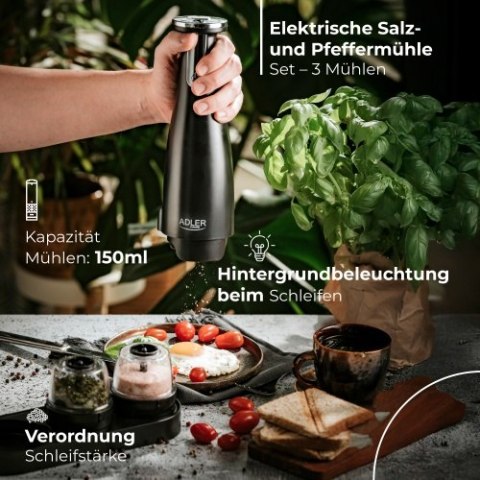 AD 4449 black Młynek do przypraw, soli i pieprzu - zestaw 3 młynków - usb AD 4449 black Młynek do przypraw, soli i pieprzu - zestaw 3 młynków - usb