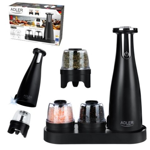 AD 4449 black Młynek do przypraw, soli i pieprzu - zestaw 3 młynków - usb AD 4449 black Młynek do przypraw, soli i pieprzu - zestaw 3 młynków - usb