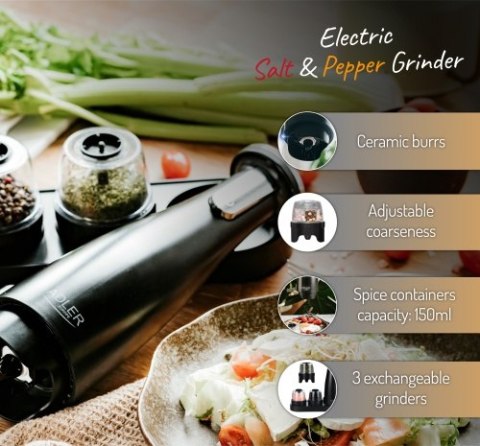 AD 4449 black Młynek do przypraw, soli i pieprzu - zestaw 3 młynków - usb AD 4449 black Młynek do przypraw, soli i pieprzu - zestaw 3 młynków - usb