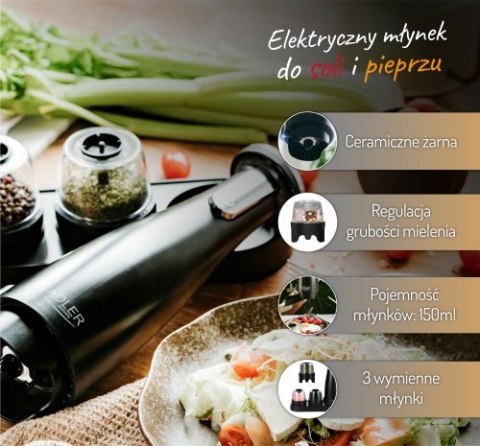 AD 4449 black Młynek do przypraw, soli i pieprzu - zestaw 3 młynków - usb AD 4449 black Młynek do przypraw, soli i pieprzu - zestaw 3 młynków - usb