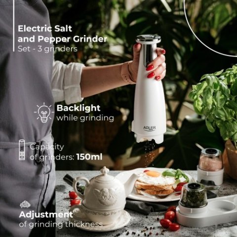 AD 4449 white Młynek do przypraw, soli i pieprzu - zestaw 3 młynków - usb AD 4449 white Młynek do przypraw, soli i pieprzu - zestaw 3 młynków - usb