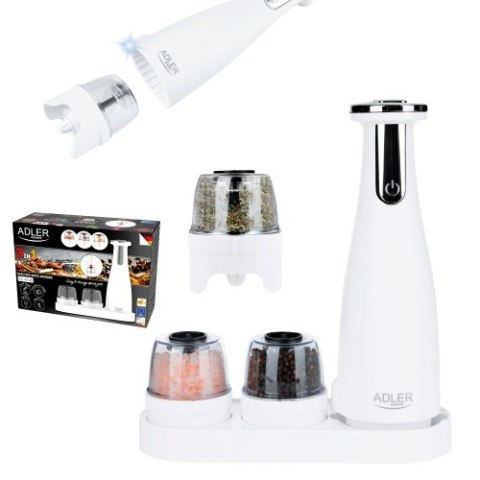 AD 4449 white Młynek do przypraw, soli i pieprzu - zestaw 3 młynków - usb AD 4449 white Młynek do przypraw, soli i pieprzu - zestaw 3 młynków - usb