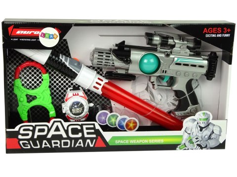 Zestaw Wojownika Kosmosu Pistolet Laserowy Miecz Świetlny Kajdanki Miotacz Dysków Zestaw Wojownika Kosmosu Pistolet Laserowy Miecz Świetlny Kajdanki Miotacz Dysków