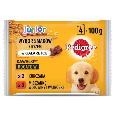 Pedigree Mokra Karma Dla Szczeniąt W Galaretce (Z Kurczakiem I Ryżem, Z Wołowiną I Ryżem) 4x100g Pedigree Mokra Karma Dla Szczeniąt W Galaretce (Z Kurczakiem I Ryżem, Z Wołowiną I Ryżem) 4x100g