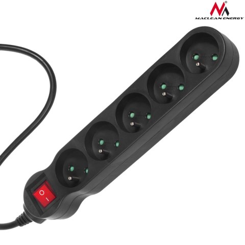 Listwa zasilająca Maclean, przedłużacz 5 gniazd, z wyłącznikiem, czarny, 2300W, 5m, MCE185 Listwa zasilająca Maclean, przedłużacz 5 gniazd, z wyłącznikiem, czarny, 2300W, 5m, MCE185