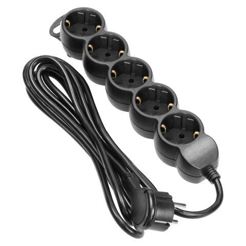 Przedłużacz 5-krotny 2P+Z (Schuko), 1,5m H05VV-F 3x1,5mm2, Imax=16A, płaska wtyczka, czarny Przedłużacz 5-krotny 2P+Z (Schuko), 1,5m H05VV-F 3x1,5mm2, Imax=16A, płaska wtyczka, czarny