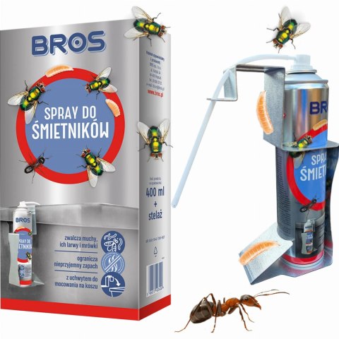 BROS - Spray Do Śmietników 400ml - Zestaw z Uchwytem BROS - Spray Do Śmietników 400ml - Zestaw z Uchwytem
