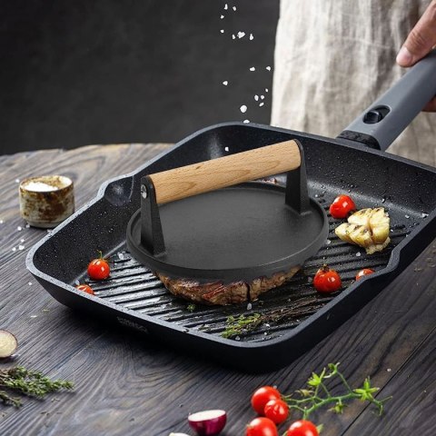 PRASKA ŻELIWNA DO MIĘSA BURGERÓW 18 CM KINGHOFF KH-1759 PRASKA ŻELIWNA DO MIĘSA BURGERÓW 18 CM KINGHOFF KH-1759
