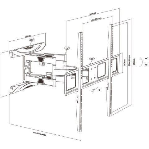 Uchwyt do TV Maclean, max VESA 800x600, 43-100", 80kg, reg.kąta w pionie i poziomie, profil 50-500mm, czarny, MC-423 Uchwyt do TV Maclean, max VESA 800x600, 43-100", 80kg, reg.kąta w pionie i poziomie, profil 50-500mm, czarny, MC-423