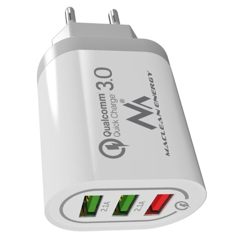 Ładowarka sieciowa Maclean, Qualcomm Quick Charge, QC 3.0 - 3.6-6V/3A, 6-9V/2A, 9-12V/1.5A, 2 gniazda 5V/2.1A, Biała, MCE479 W Ładowarka sieciowa Maclean, Qualcomm Quick Charge, QC 3.0 - 3.6-6V/3A, 6-9V/2A, 9-12V/1.5A, 2 gniazda 5V/2.1A, Biała, MCE479 W