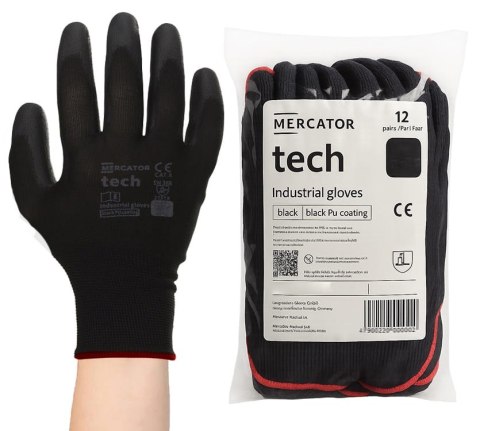 Rękawice Robocze MERCATOR Tech Black+Black PU - 12 Par (7 - S) Rękawice Robocze MERCATOR Tech Black+Black PU - 12 Par (7 - S)