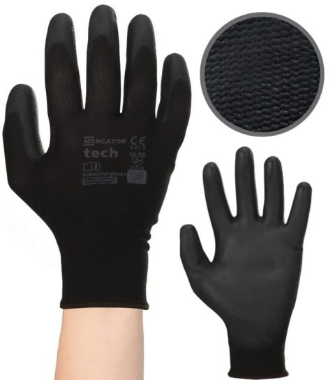 Rękawice Robocze MERCATOR Tech Black+Black PU - 12 Par (7 - S) Rękawice Robocze MERCATOR Tech Black+Black PU - 12 Par (7 - S)