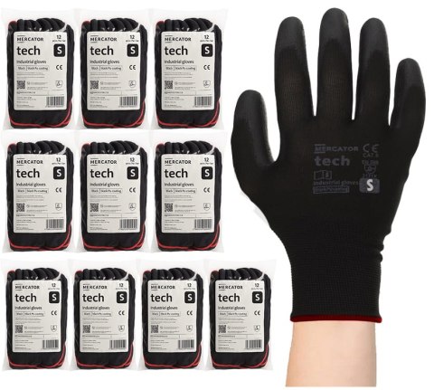 Rękawice Robocze MERCATOR Tech Black+Black PU - 120 Par (7 - S) Rękawice Robocze MERCATOR Tech Black+Black PU - 120 Par (7 - S)
