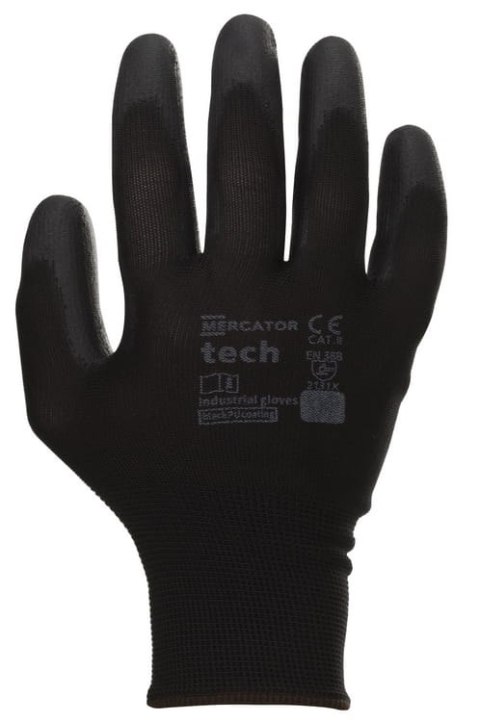 Rękawice Robocze MERCATOR Tech Black+Black PU - 120 Par (7 - S) Rękawice Robocze MERCATOR Tech Black+Black PU - 120 Par (7 - S)