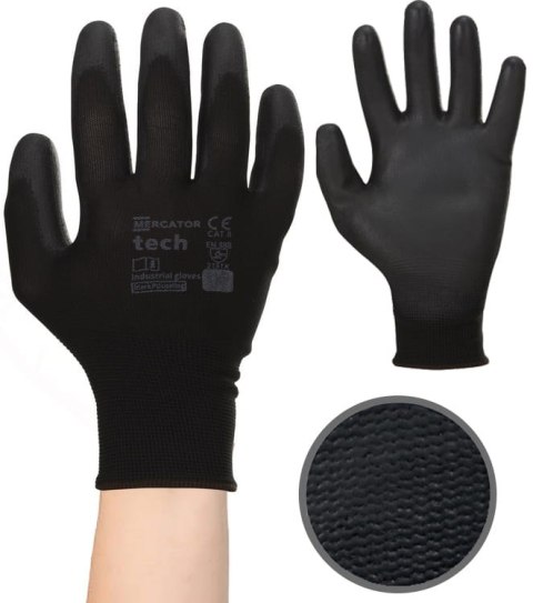 Rękawice Robocze MERCATOR Tech Black+Black PU - 240 Par (7 - S) Rękawice Robocze MERCATOR Tech Black+Black PU - 240 Par (7 - S)
