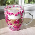 Szklanka termiczna z kwiatami w środku, gipsówka hortensje róż 300 ml 1szt SZK174