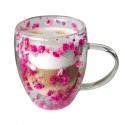 Szklanka termiczna z kwiatami w środku, gipsówka hortensje róż 300 ml 1szt SZK174