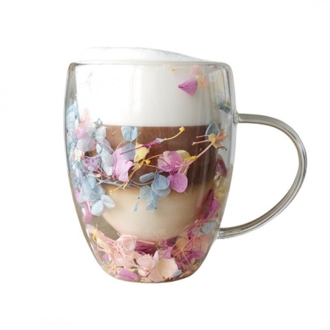 Szklanka termiczna z kwiatami w środku, gipsówka hortensje róż 300 ml 1szt SZK180