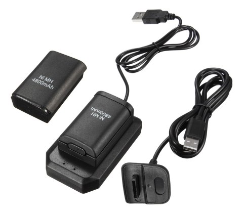 KX7A 2x bateria xbox 360 kabel usb black KX7A 2x bateria xbox 360 kabel usb black