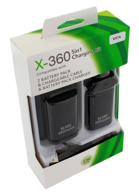 KX7A 2x bateria xbox 360 kabel usb black KX7A 2x bateria xbox 360 kabel usb black