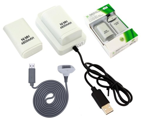 KX7B 2x bateria xbox 360 kabel usb white KX7B 2x bateria xbox 360 kabel usb white