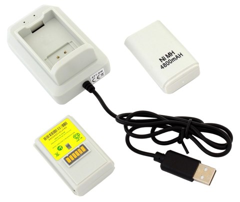KX7B 2x bateria xbox 360 kabel usb white KX7B 2x bateria xbox 360 kabel usb white