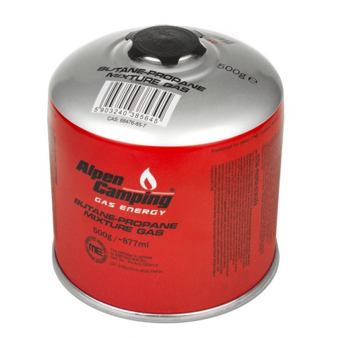 Kartusz gazowy 500g Alpen Camping. certyfikat: Pi 0437, zgodny z EN417, propan-butan, zakres -10°c do+ 40°c, zawór gwintowany 7/ Kartusz gazowy 500g Alpen Camping. certyfikat: Pi 0437, zgodny z EN417, propan-butan, zakres -10°c do+ 40°c, zawór gwintowany 7/