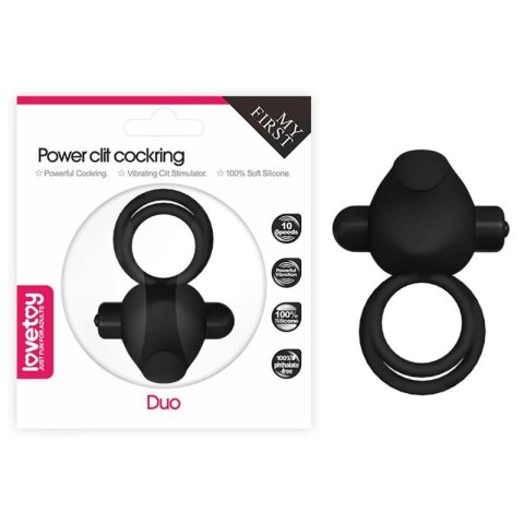 Power Clit Duo Silicone Cockring Black Power Clit Duo Silicone Cockring Black