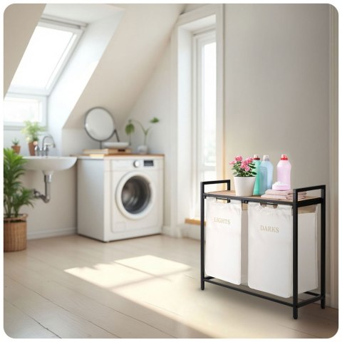 Kosz na pranie bieliznę dwukomorowy na stelażu 80 l Massido Kosz na pranie bieliznę dwukomorowy na stelażu 80 l Massido