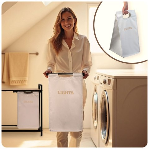 Kosz na pranie bieliznę dwukomorowy na stelażu 80 l Massido Kosz na pranie bieliznę dwukomorowy na stelażu 80 l Massido