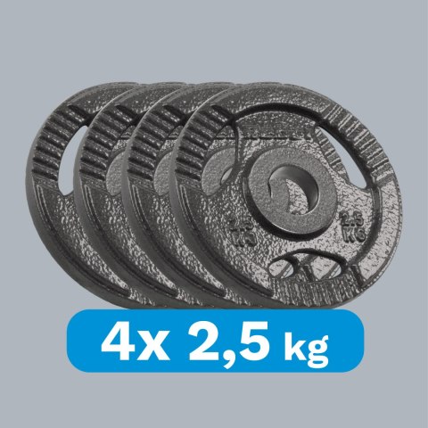Obciążenie żeliwne olimpijskie zestaw 4x2.5kg, otwór 51mm, talerz z uchwytami, REBEL ACTIVE Obciążenie żeliwne olimpijskie zestaw 4x2.5kg, otwór 51mm, talerz z uchwytami, REBEL ACTIVE
