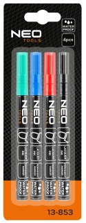 Marker budowlany, 4 kolory, permanentny, wodoodporny, lakierowy, aluminiowy, 4 szt