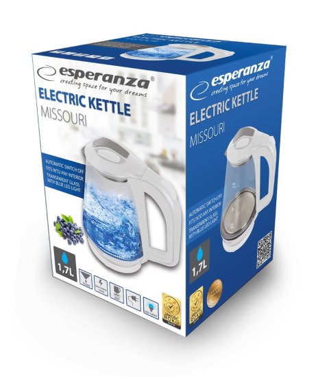 EKK024W Esperanza czajnik elektryczny szklany missouri 1.7 l biały EKK024W Esperanza czajnik elektryczny szklany missouri 1.7 l biały