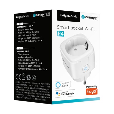 Gniazdo WiFi Kruger&Matz Connect P4 Białe Tuya Gniazdo WiFi Kruger&Matz Connect P4 Białe Tuya