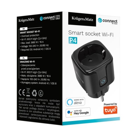 Gniazdo WiFi Kruger&Matz Connect P4 Czarne Tuya Gniazdo WiFi Kruger&Matz Connect P4 Czarne Tuya
