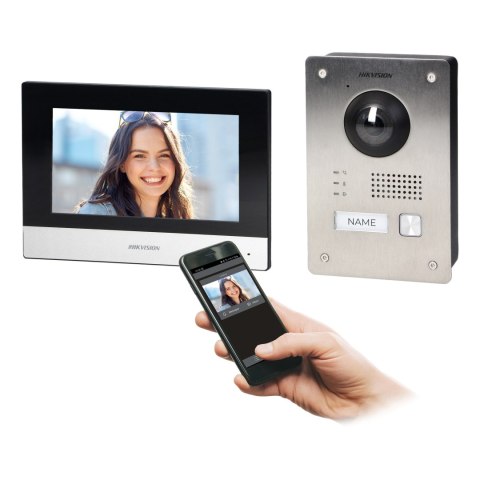 HIKVISION DS-KIS703-P zestaw wideodomofonowy 2-żyłowy jednorodzinny z monitorem 7" i kamerą Full HD i sterowaniem z aplikacji, m HIKVISION DS-KIS703-P zestaw wideodomofonowy 2-żyłowy jednorodzinny z monitorem 7" i kamerą Full HD i sterowaniem z aplikacji, m