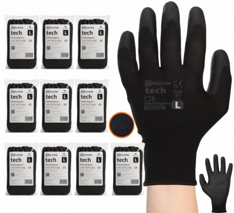 Rękawice Robocze MERCATOR Tech Black+Black PU - 120 Par (7 - S) Rękawice Robocze MERCATOR Tech Black+Black PU - 120 Par (7 - S)