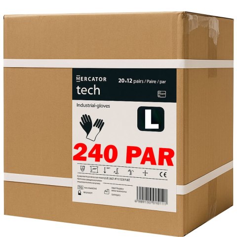 Rękawice Robocze MERCATOR Tech Black+Black PU - 240 Par (9 - L) Rękawice Robocze MERCATOR Tech Black+Black PU - 240 Par (9 - L)