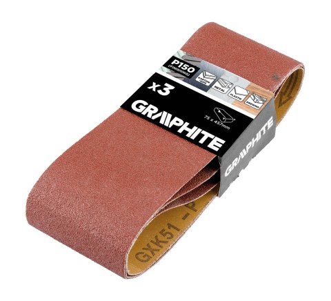 Pasy bezkońcowe 75 x 457 mm, P150, 3 szt. Pasy bezkońcowe 75 x 457 mm, P150, 3 szt.
