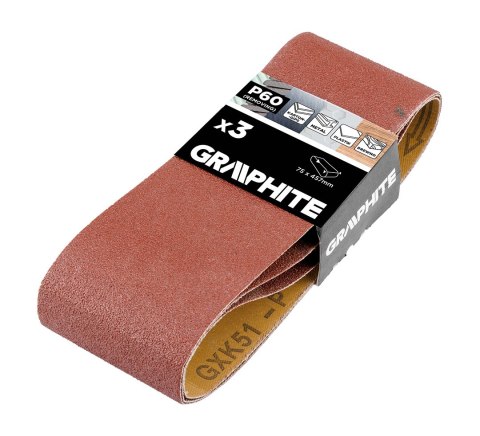 Pasy bezkońcowe 75 x 457 mm, P60, 3 szt. Pasy bezkońcowe 75 x 457 mm, P60, 3 szt.