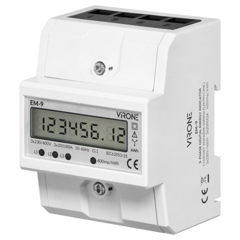 3-fazowy cyfrowy wskaźnik zużycia energii elektrycznej, 100A, 4 moduły, DIN TH-35mm 3-fazowy cyfrowy wskaźnik zużycia energii elektrycznej, 100A, 4 moduły, DIN TH-35mm