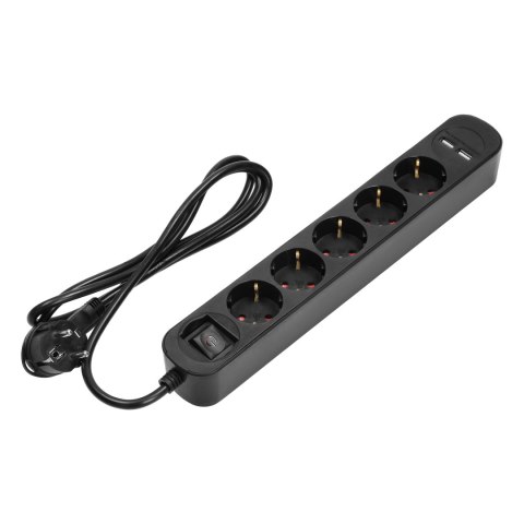 Listwa przeciwprzepięciowa, 5 gniazd 2P+Z (Schuko), kabel 3x1,0mm2, długość 1,5m, z wyłącznikiem podświetlanym dwutorowym. 10A/2 Listwa przeciwprzepięciowa, 5 gniazd 2P+Z (Schuko), kabel 3x1,0mm2, długość 1,5m, z wyłącznikiem podświetlanym dwutorowym. 10A/2